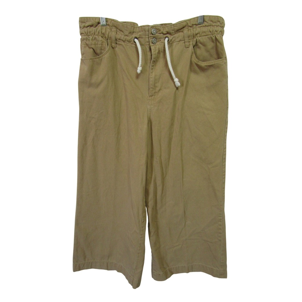 Kensie Jeans Wide Leg Crop Pants Womens 14/32 Khaki Tan Good Cotton Vintage Luxe